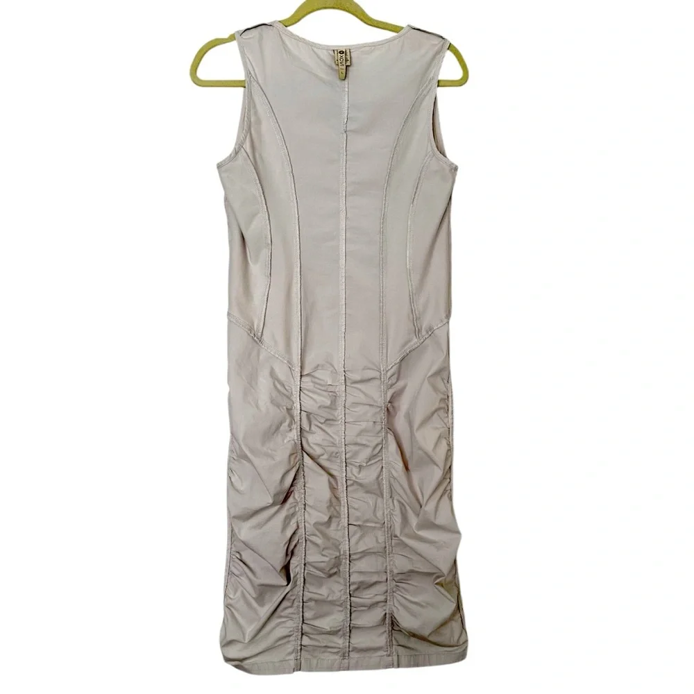 XCVI Ruched Neutral‎ Khaki Sleeveless Dress Cotton Stretch Size L